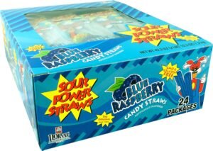 SOUR POWER STRAWS, BLUE  RASPBERRY 24 CT *162*
