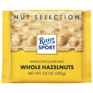 RITTER SPORT WHITE CHOCOLATE WITH WHOLE HAZELNUTS X10 100G