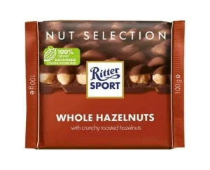 RITTER SPORT, WHITE CHOCOLATE WITH WHOLE HAZELNUTS X10 100G