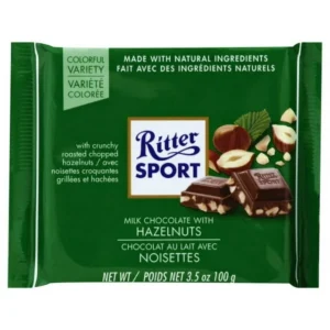 RITTER SPORT,   MILK CHOCOLATE WITH HAZELNUT X12