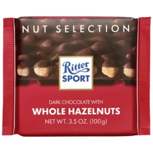 RITTER SPORT, DARK CHOCOLATE WITH WHOLE HAZELNUTS 10 CT