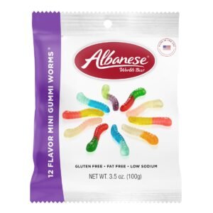ALBANESE, WORLD'S BEST GUMMI PEG MINI WORMS 12 FLAVOR 12CT 3.5OZ