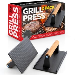 # GRILL PRESS CAST IRON WOOD HANDLE 2 PACK