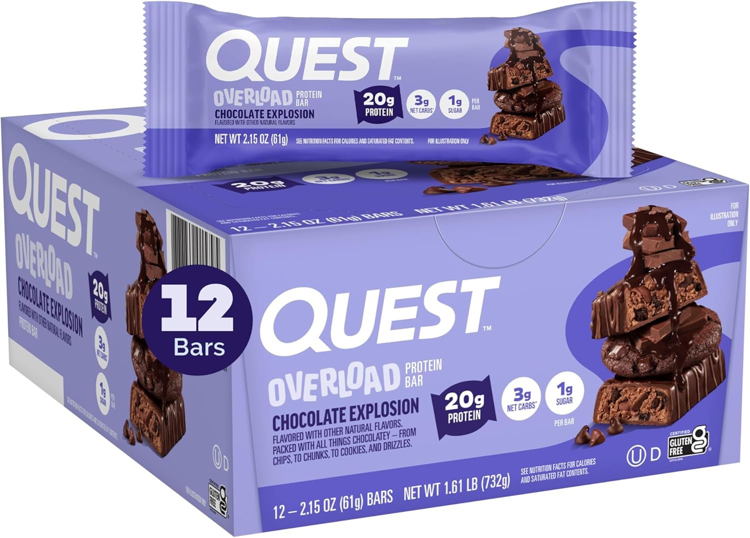 QUEST, OVERLOAD CHOCOLATE EXPLOSION 2.15 OZ X 12 CT