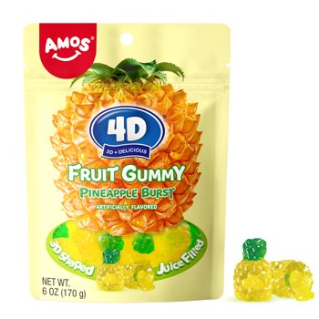 AMOS, 4D PINEAPPLE BURST FRUIT GUMMY 6 OZ X12 CT