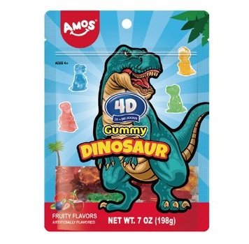 AMOS, 4D DINOSAUR FRUIT GUMMY 6 OZ X12 CT
